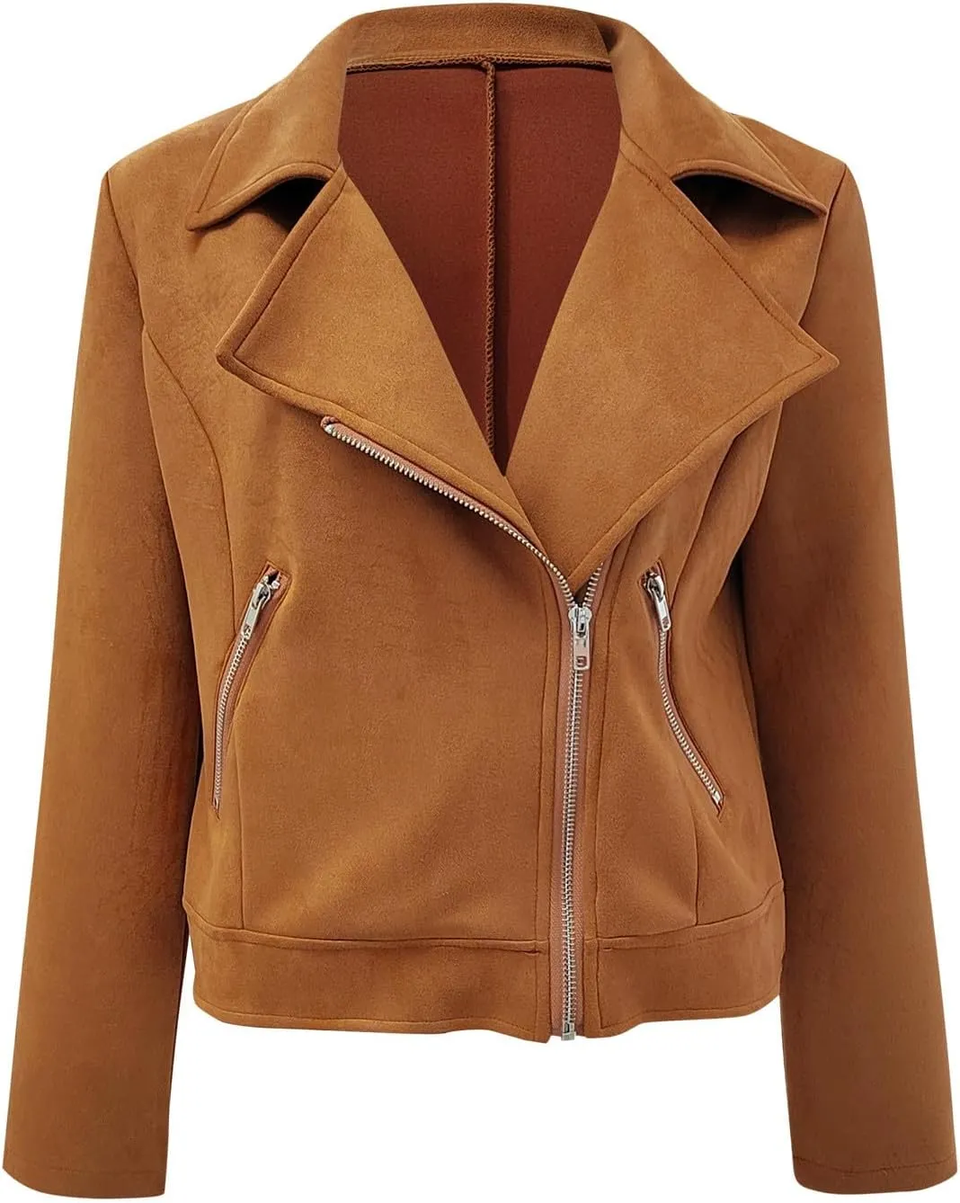 2023 Womens Trendy Coats Fall Biker Moto Jacket Fashion Long Sleeve Zipper Short Casual Coat Streetwear Cropped Outwear
