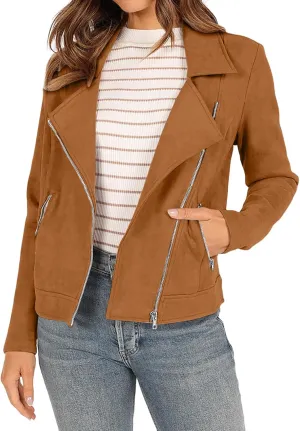 2023 Womens Trendy Coats Fall Biker Moto Jacket Fashion Long Sleeve Zipper Short Casual Coat Streetwear Cropped Outwear