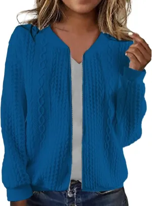 2024 Womens Short Winter Coats Dressy Casual Full Zip Up Petite Jackets Trendy Fashion Jacquard Sweater Cardigan Plus Size