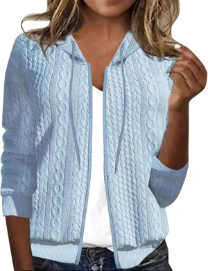 2024 Womens Short Winter Coats Dressy Casual Full Zip Up Petite Jackets Trendy Fashion Jacquard Sweater Cardigan Plus Size