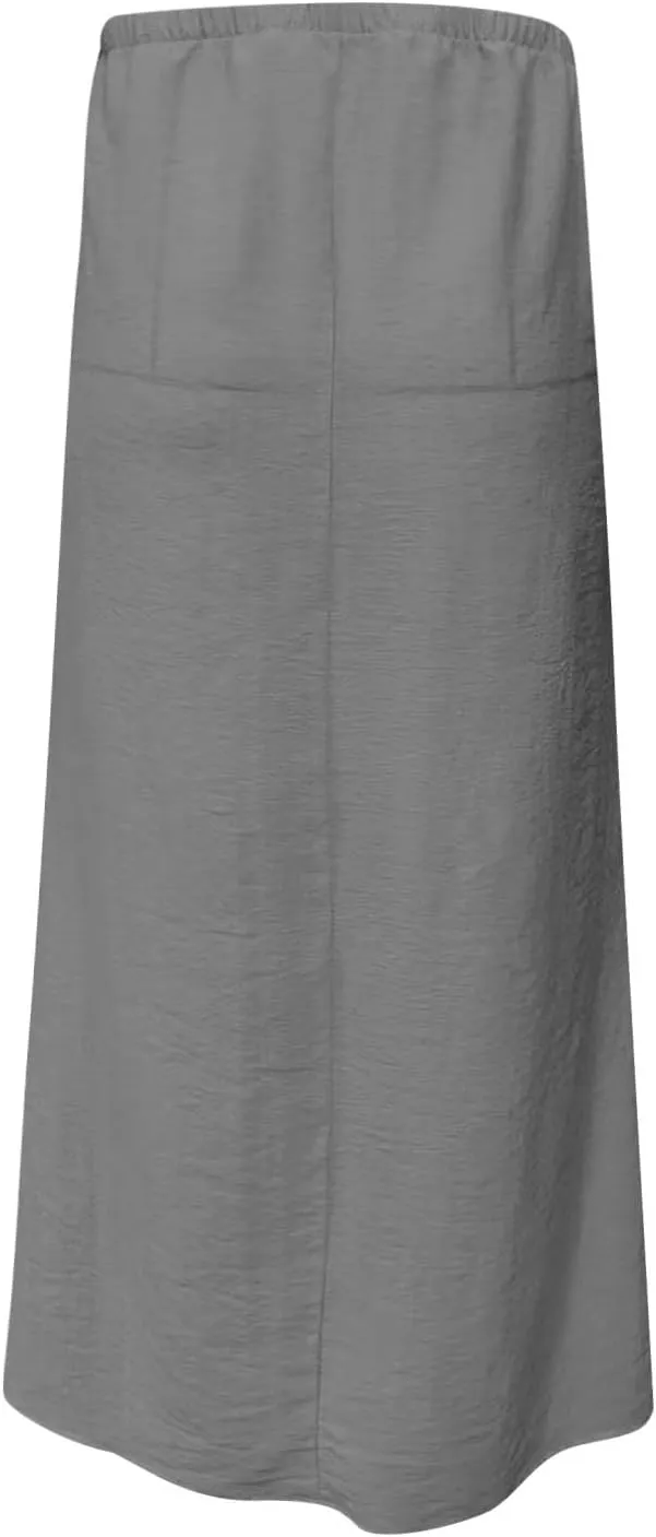 2025 Trendy Linen Maxi Skirts for Women Summer Drawstring Waist A Line Skirt Solid Loose Fit Flowy Long Beach Skirts