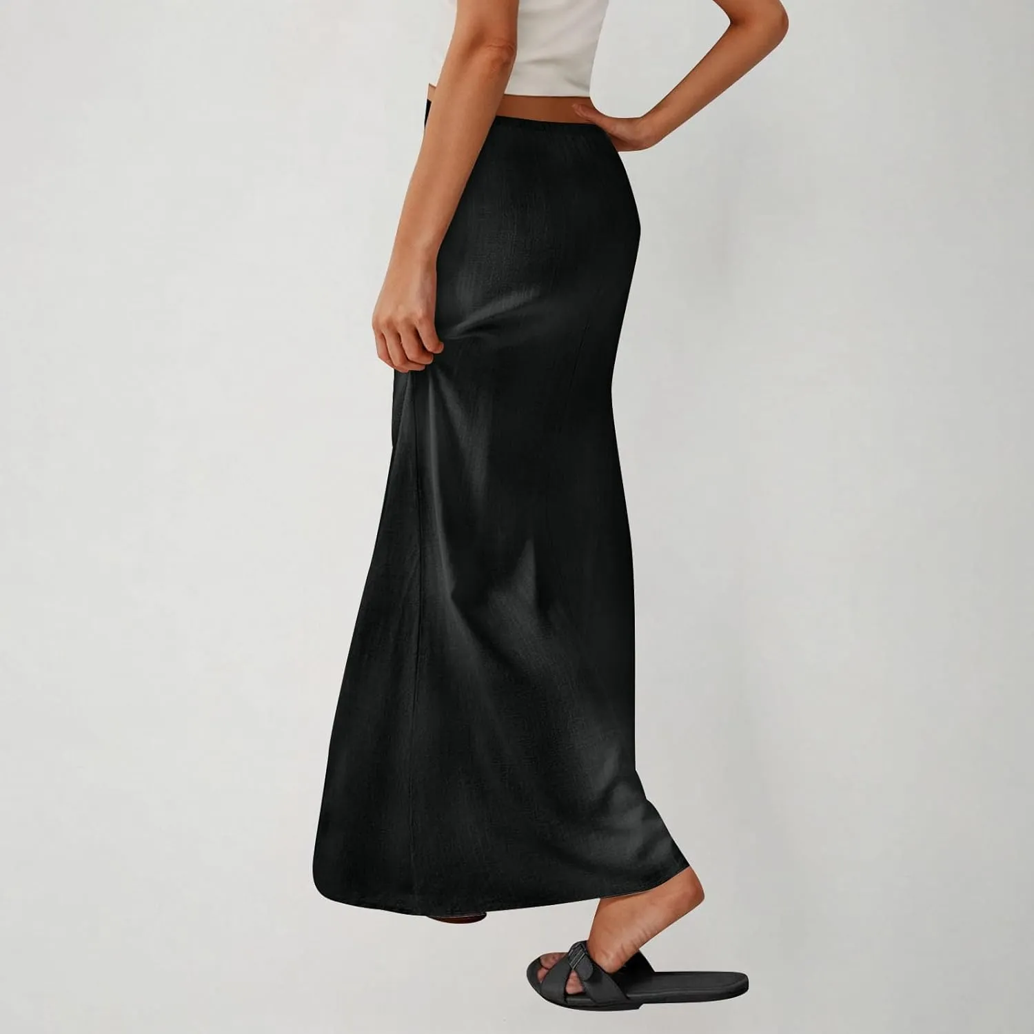 2025 Trendy Linen Maxi Skirts for Women Summer Drawstring Waist A Line Skirt Solid Loose Fit Flowy Long Beach Skirts