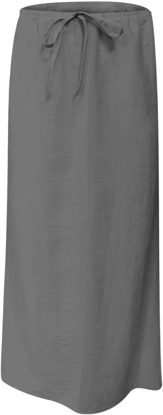 2025 Trendy Linen Maxi Skirts for Women Summer Drawstring Waist A Line Skirt Solid Loose Fit Flowy Long Beach Skirts