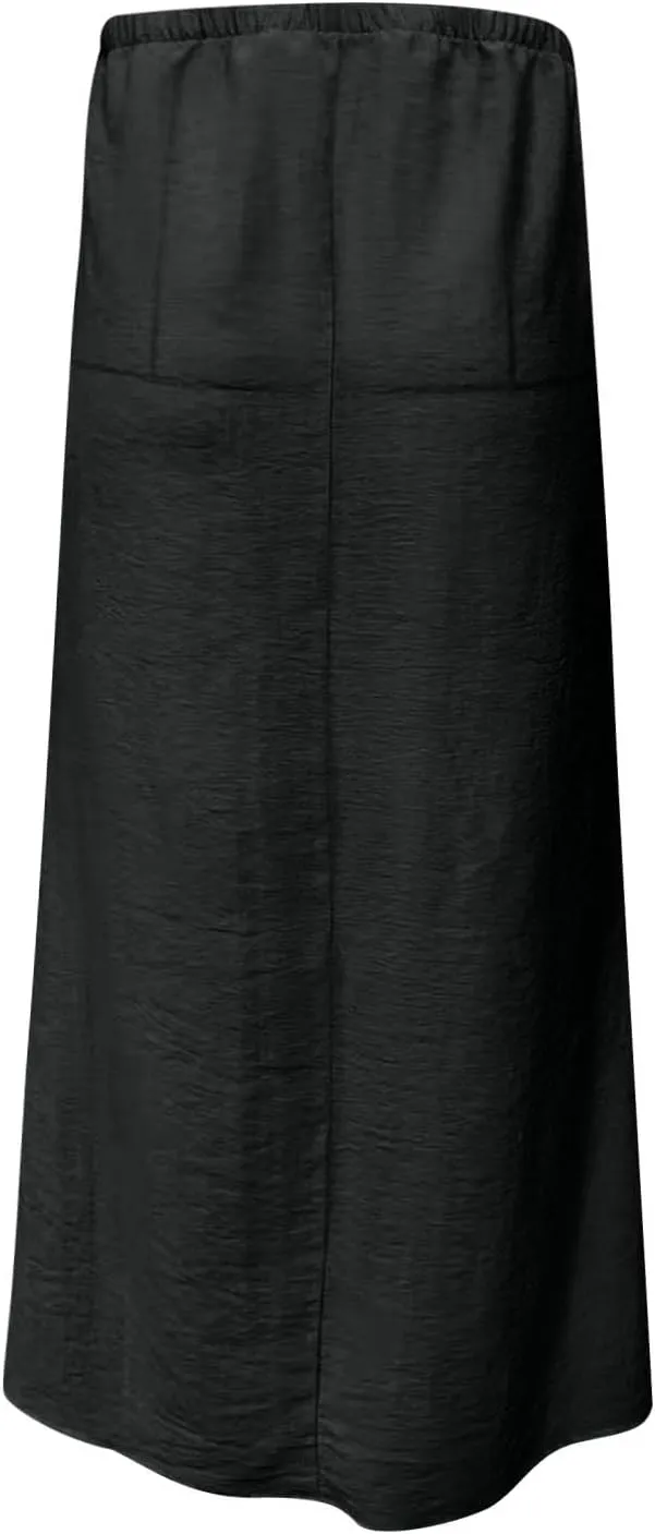 2025 Trendy Linen Maxi Skirts for Women Summer Drawstring Waist A Line Skirt Solid Loose Fit Flowy Long Beach Skirts
