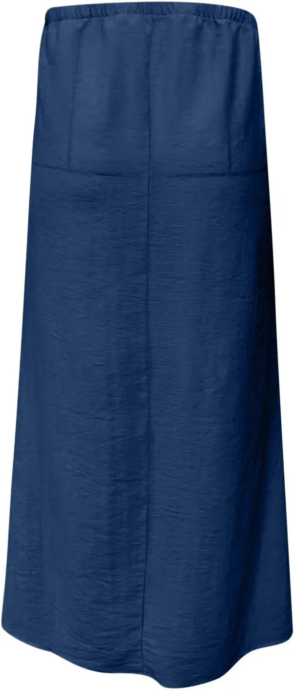2025 Trendy Linen Maxi Skirts for Women Summer Drawstring Waist A Line Skirt Solid Loose Fit Flowy Long Beach Skirts