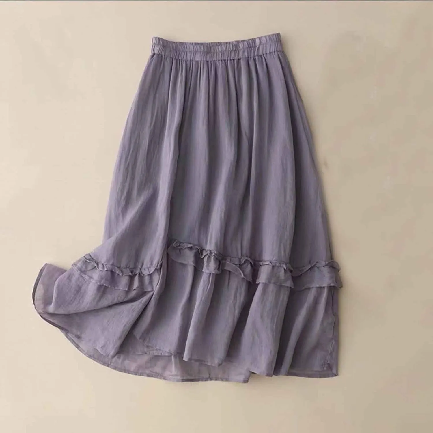 2025 Trendy Skirts for Women Solid Elastic High Waisted Tiered Frill Ruffled Flowy Skorts Summer Casual Loose Skirt