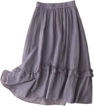 2025 Trendy Skirts for Women Solid Elastic High Waisted Tiered Frill Ruffled Flowy Skorts Summer Casual Loose Skirt