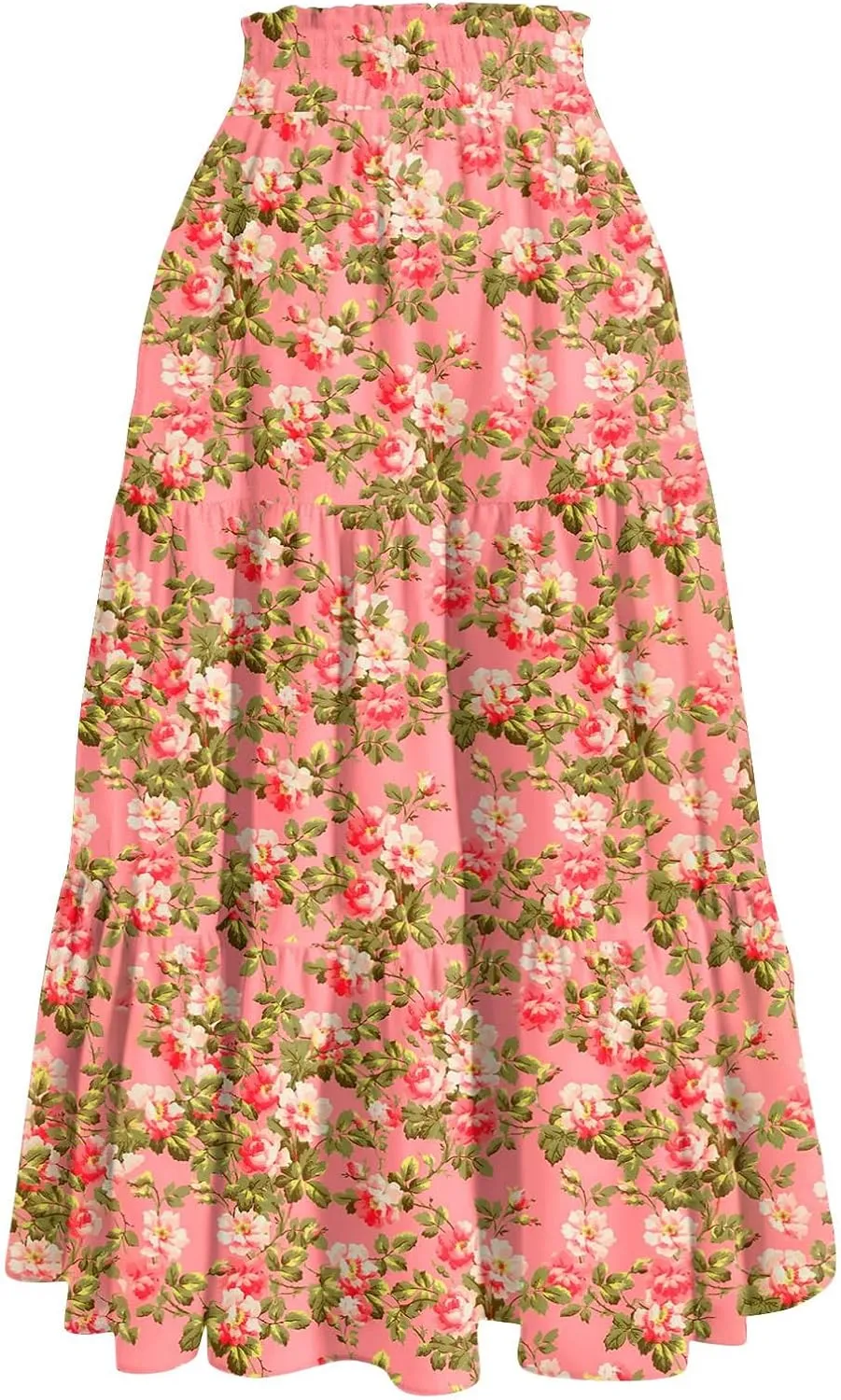 ADHOWBEW Boho Skirts for Women Flowy Trendy Beach Midi Length Plus Size Ruffle A Line Casual Cute High Waisted Spring Skirts