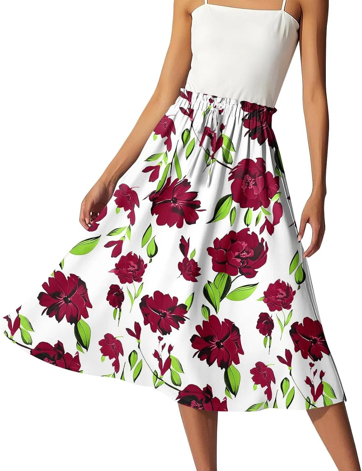 ADHOWBEW Maxi Skirts for Women Cute Casual Flowy Trendy Midi Length Ruffle High Waisted A Line Plus Size Beach Spring Skirts