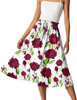 ADHOWBEW Maxi Skirts for Women Cute Casual Flowy Trendy Midi Length Ruffle High Waisted A Line Plus Size Beach Spring Skirts
