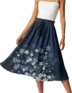 ADHOWBEW Midi Skirts for Women Plus Size High Waisted Beach Trendy Flowy Ruffle Midi Length Casual Cute A Line Summer Skirts