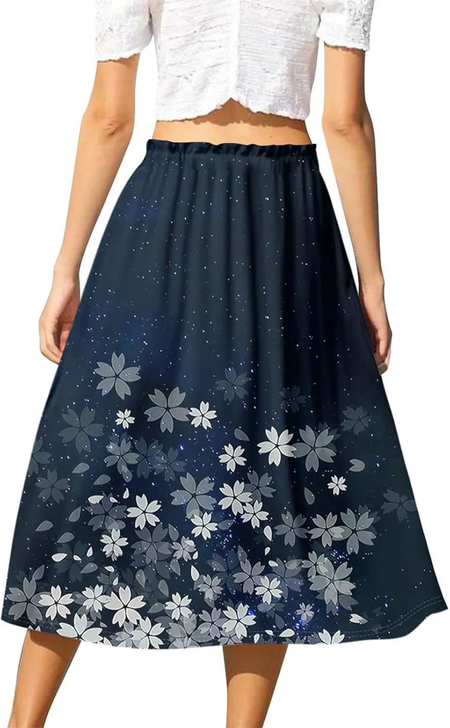 ADHOWBEW Midi Skirts for Women Plus Size High Waisted Beach Trendy Flowy Ruffle Midi Length Casual Cute A Line Summer Skirts