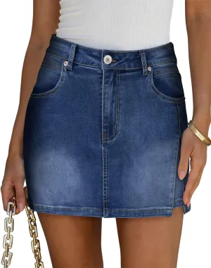 Angerella Skorts Skirts for Women Denim Mini Skirt High Waisted Jean Shorts Stretchy Denim Skirts