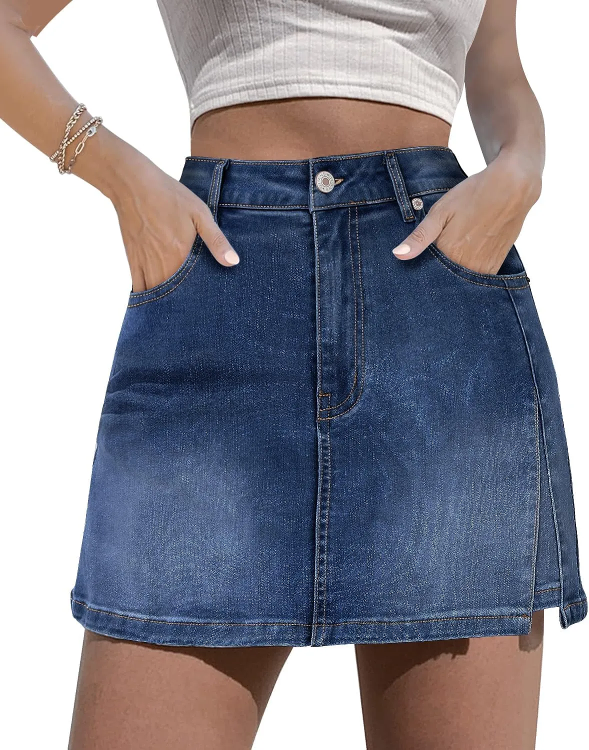 Angerella Skorts Skirts for Women Denim Mini Skirt High Waisted Jean Shorts Stretchy Denim Skirts