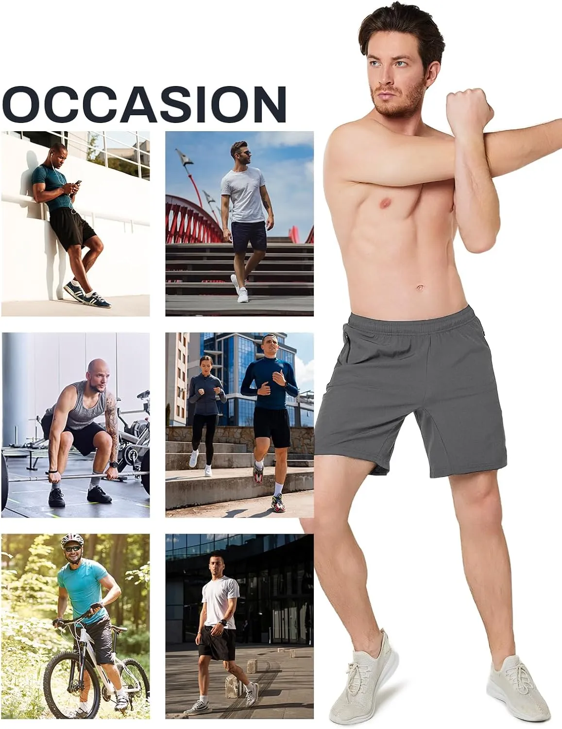 ASHION Men's 7 Inch Athletic Running Shorts Quick Dry Lightweight Gym Workout Training Fitness Sport Shorts