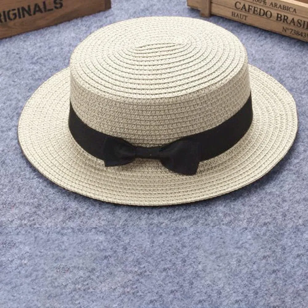 Baby Sun Hat Bowknot Straw Hats Kids Boys Girls Bucket Hat Boater Summer Sun Beach Panama Hat 20s Costume