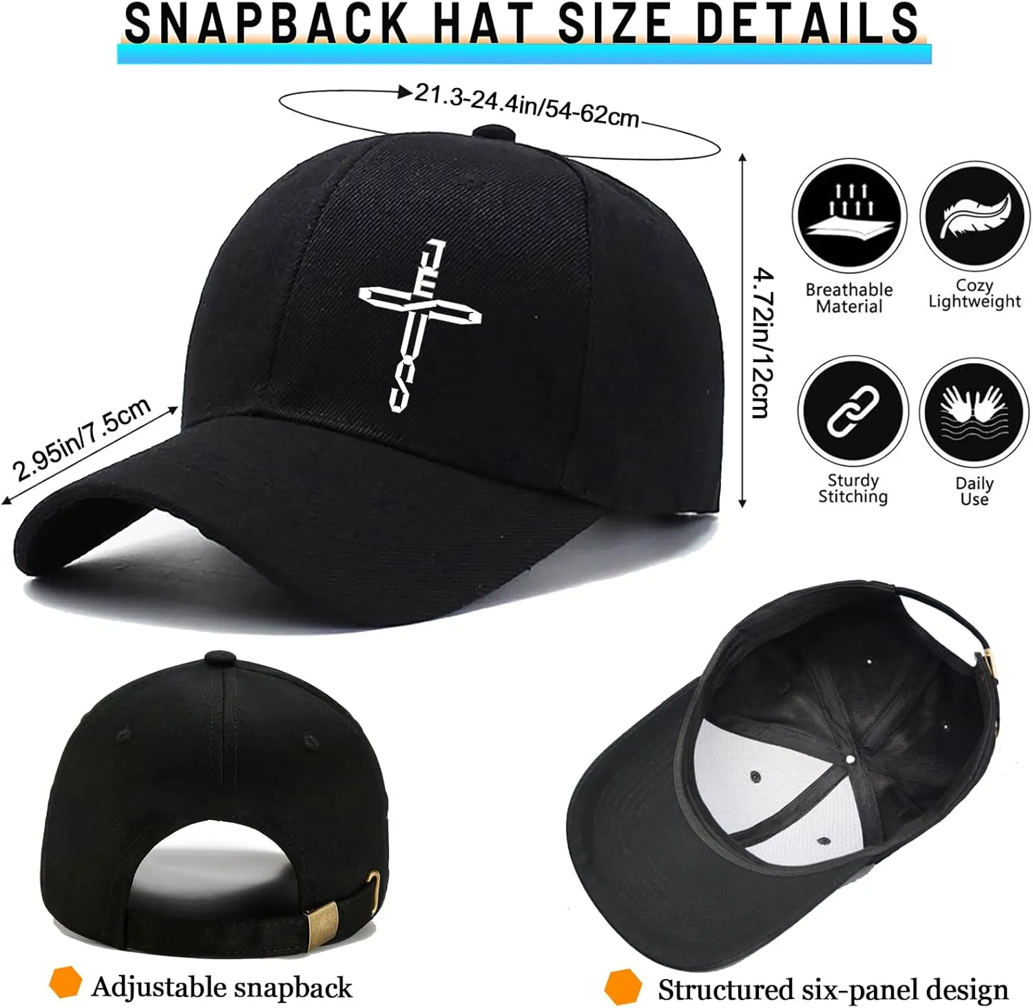 Baseball Hats for Men Hats Baseball Cap Snapback Hats for Men Christian Jesus Cross Hats