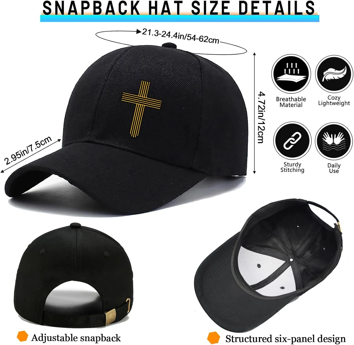 Baseball Hats for Men Hats Baseball Cap Snapback Hats for Men Christian Jesus Cross Hats