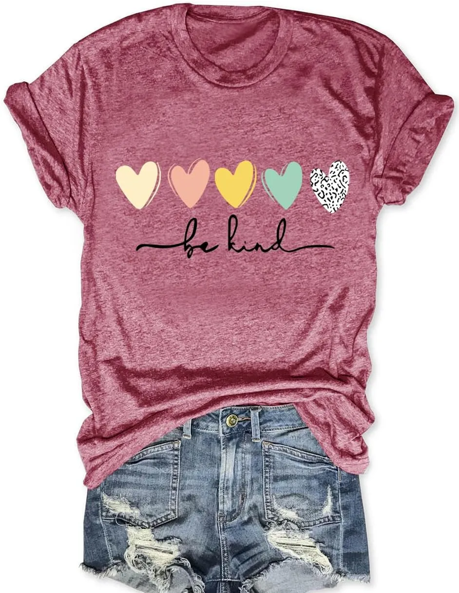 Be Kind T Shirts Women Graphic Blessed Teacher Shirt Short Sleeve Inspirational Heart Print Graphic Tees