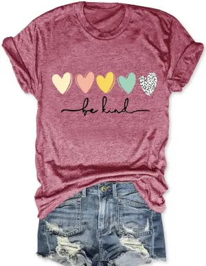 Be Kind T Shirts Women Graphic Blessed Teacher Shirt Short Sleeve Inspirational Heart Print Graphic Tees