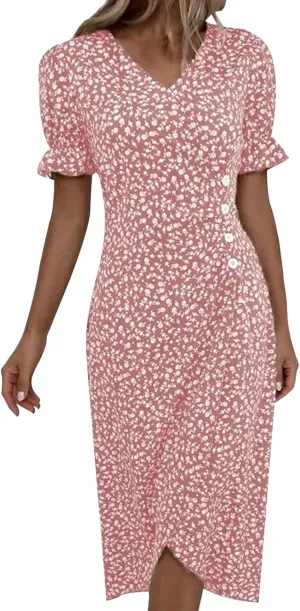 Beach Dresses for Women 2025 Spring Trendy Elegant Wrap V Neck Floral Boho Sundress High-Low Hem Flowy Midi Dress