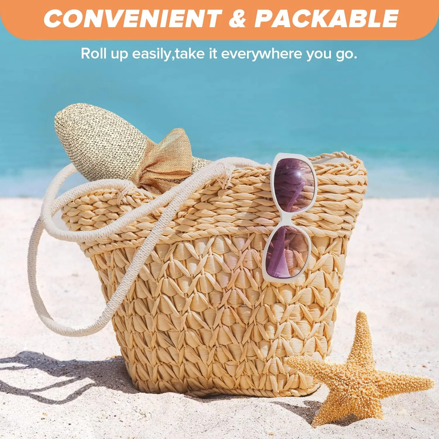 Beach Hats for Women, Straw Sun Hat with Wide Brim, Summer Floppy Beach Hats for Women, Packable Floppy Straw Garden Hat