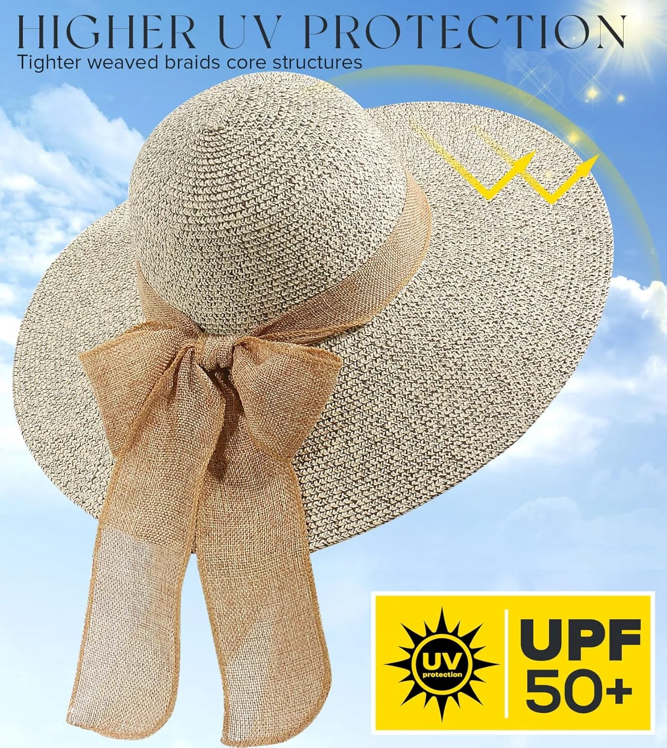 Beach Hats for Women, Straw Sun Hat with Wide Brim, Summer Floppy Beach Hats for Women, Packable Floppy Straw Garden Hat