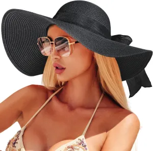 Beach Hats for Women, Straw Sun Hat with Wide Brim, Summer Floppy Beach Hats for Women, Packable Floppy Straw Garden Hat