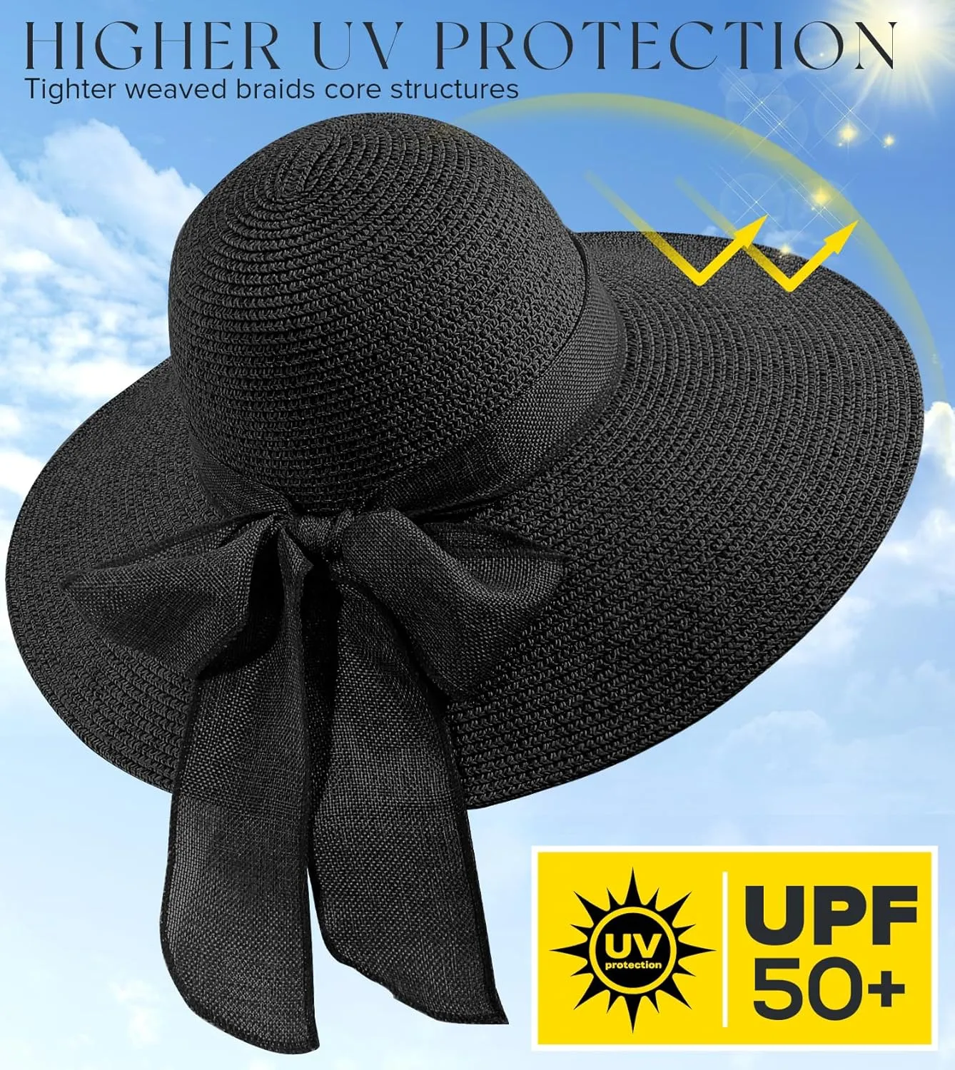 Beach Hats for Women, Straw Sun Hat with Wide Brim, Summer Floppy Beach Hats for Women, Packable Floppy Straw Garden Hat