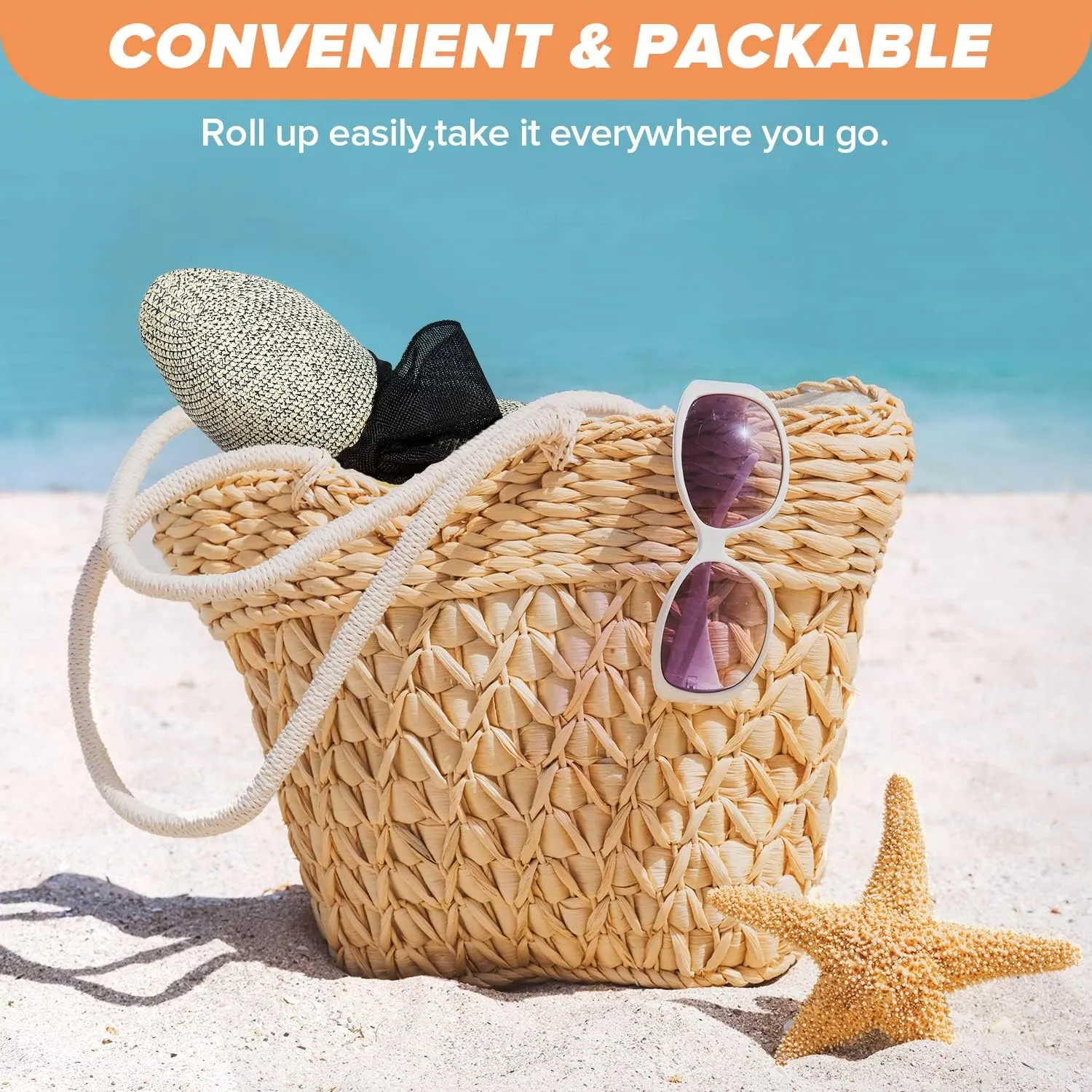 Beach Hats for Women, Straw Sun Hat with Wide Brim, Summer Floppy Beach Hats for Women, Packable Floppy Straw Garden Hat