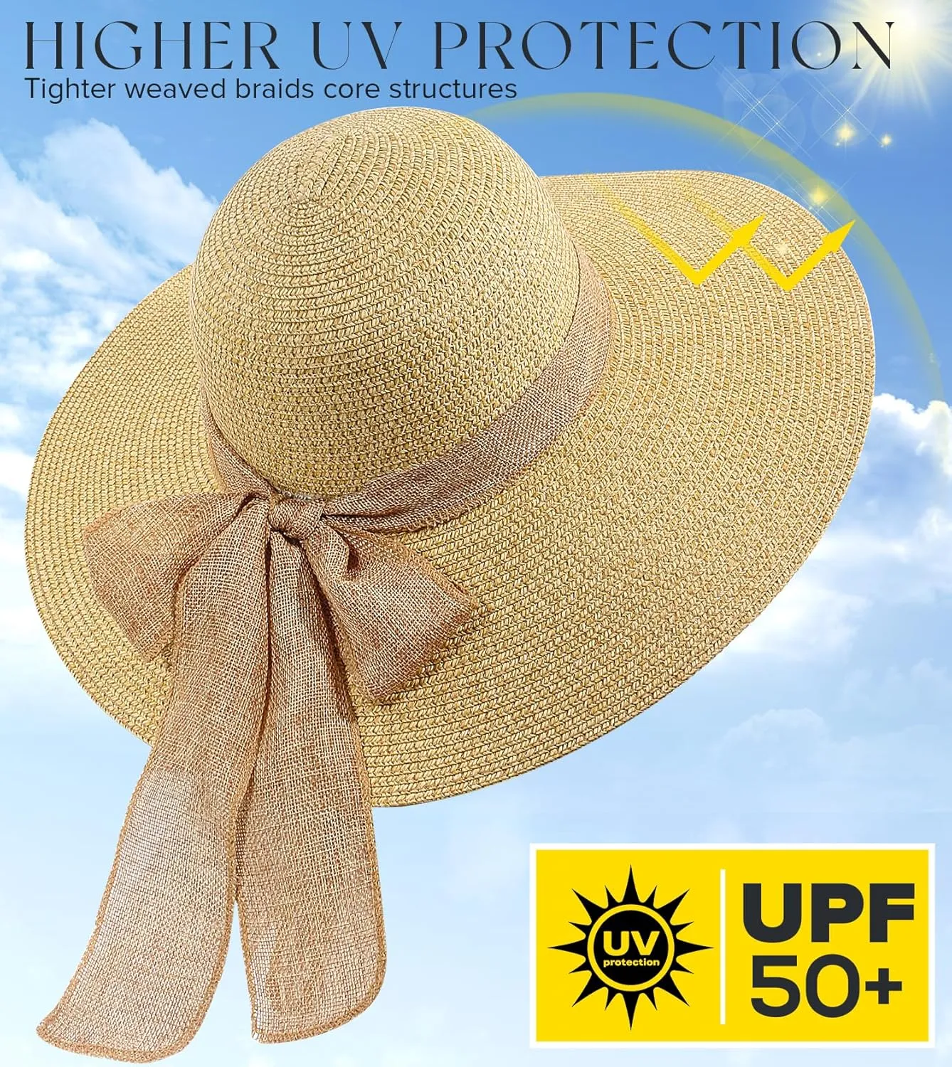 Beach Hats for Women, Straw Sun Hat with Wide Brim, Summer Floppy Beach Hats for Women, Packable Floppy Straw Garden Hat