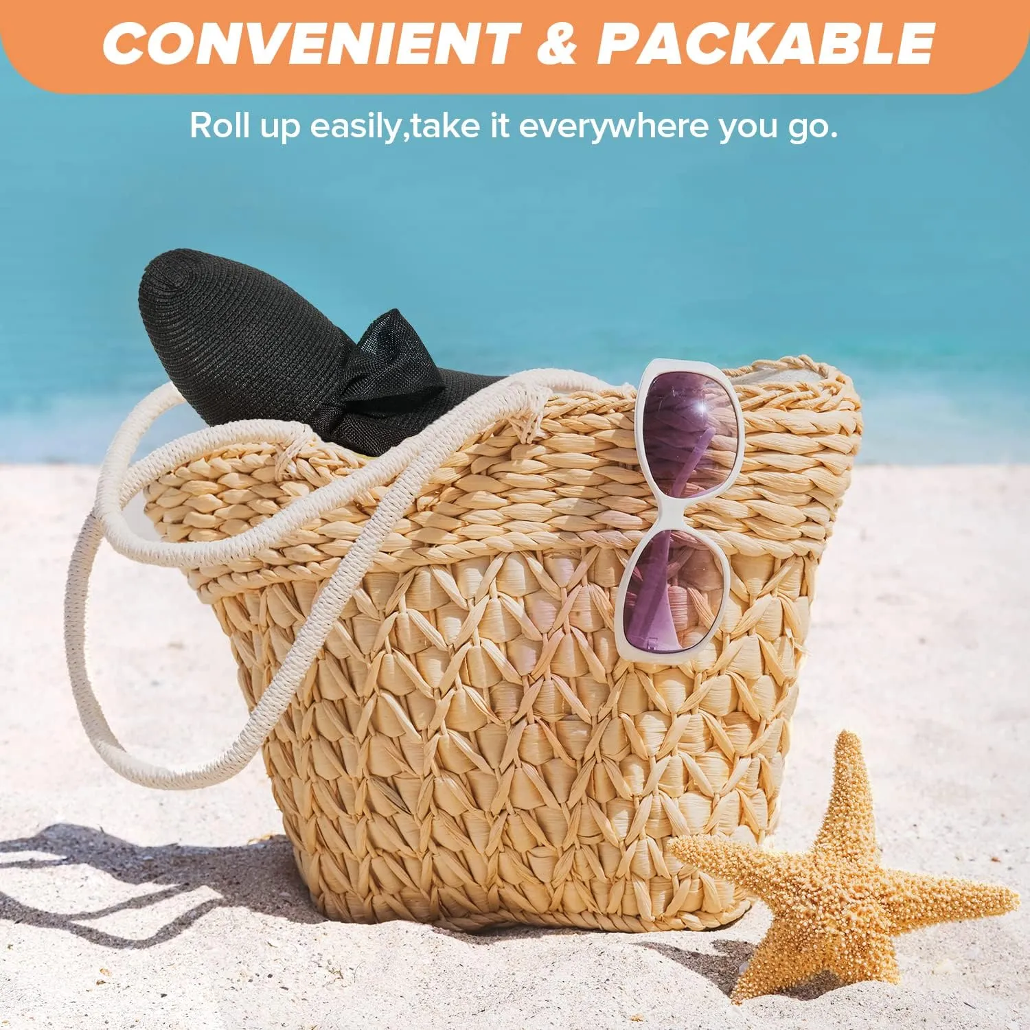 Beach Hats for Women, Straw Sun Hat with Wide Brim, Summer Floppy Beach Hats for Women, Packable Floppy Straw Garden Hat