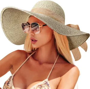 Beach Hats for Women, Straw Sun Hat with Wide Brim, Summer Floppy Beach Hats for Women, Packable Floppy Straw Garden Hat