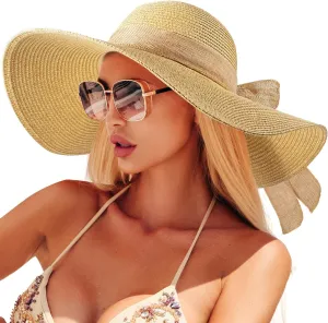 Beach Hats for Women, Straw Sun Hat with Wide Brim, Summer Floppy Beach Hats for Women, Packable Floppy Straw Garden Hat