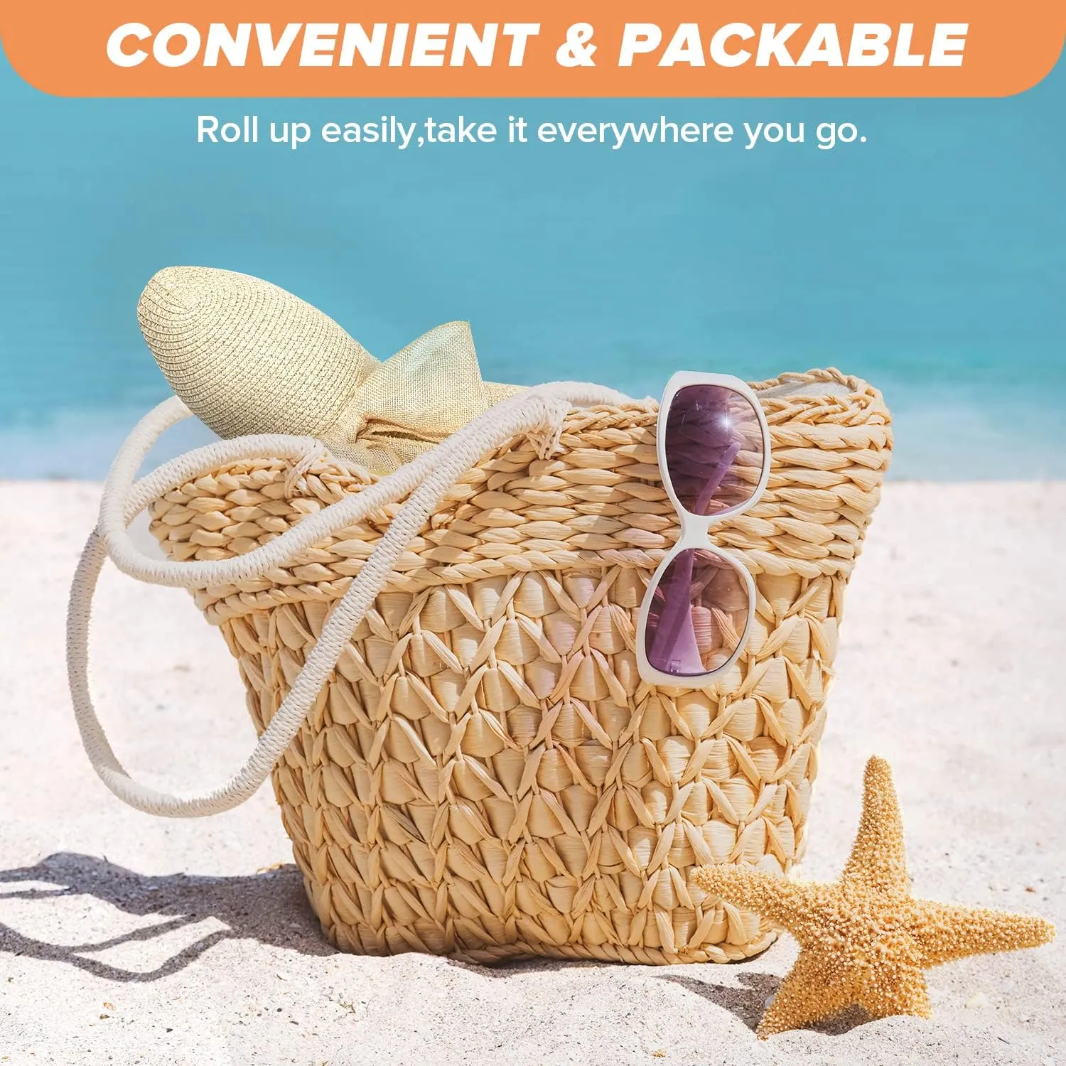 Beach Hats for Women, Straw Sun Hat with Wide Brim, Summer Floppy Beach Hats for Women, Packable Floppy Straw Garden Hat