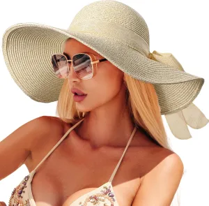 Beach Hats for Women, Straw Sun Hat with Wide Brim, Summer Floppy Beach Hats for Women, Packable Floppy Straw Garden Hat
