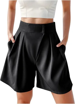 Bermuda Wide Leg Shorts Casual Summer Loose Fit Elastic High Waisted Shorts Comfy Lightweight Lounge Shorts