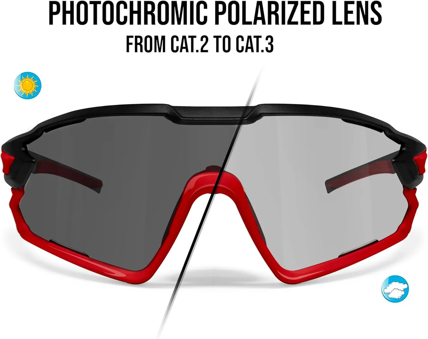 Bertoni Sport Sunglasses Polarized Photochromic Cycling MTB w. Prescription Carrier QUASAR
