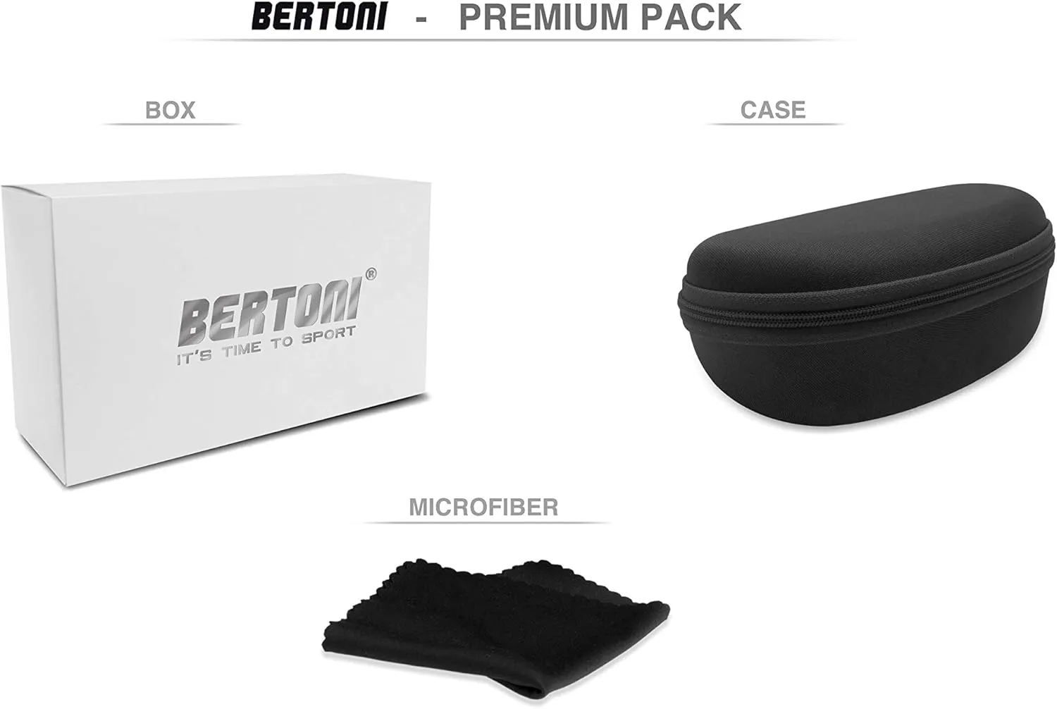 Bertoni Sport Sunglasses Polarized Photochromic Cycling MTB w. Prescription Carrier QUASAR