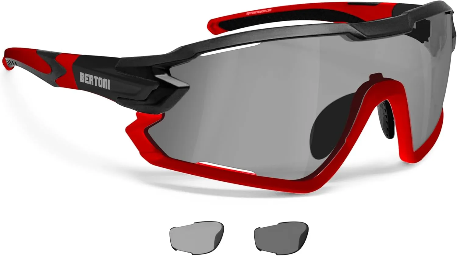 Bertoni Sport Sunglasses Polarized Photochromic Cycling MTB w. Prescription Carrier QUASAR