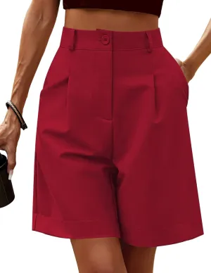 Beyove Shorts for Women Bermuda Shorts Casual Elastic High Waisted Wide Leg Shorts Knee Length Summer Shorts with Pockets