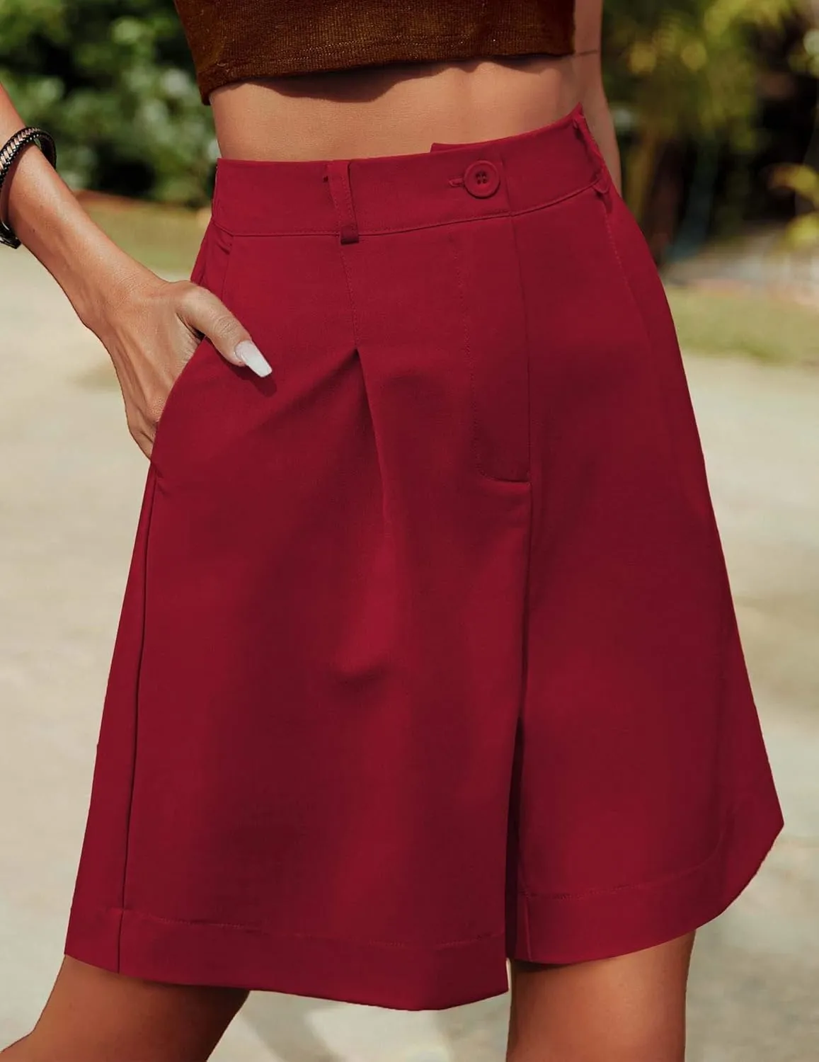 Beyove Shorts for Women Bermuda Shorts Casual Elastic High Waisted Wide Leg Shorts Knee Length Summer Shorts with Pockets