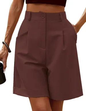 Beyove Shorts for Women Bermuda Shorts Casual Elastic High Waisted Wide Leg Shorts Knee Length Summer Shorts with Pockets