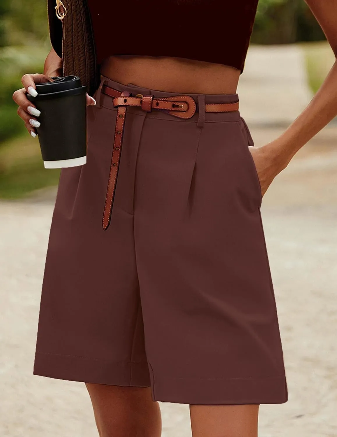 Beyove Shorts for Women Bermuda Shorts Casual Elastic High Waisted Wide Leg Shorts Knee Length Summer Shorts with Pockets