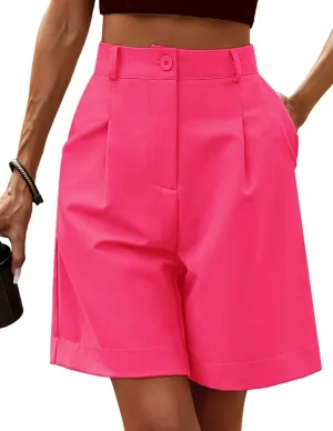Beyove Shorts for Women Bermuda Shorts Casual Elastic High Waisted Wide Leg Shorts Knee Length Summer Shorts with Pockets