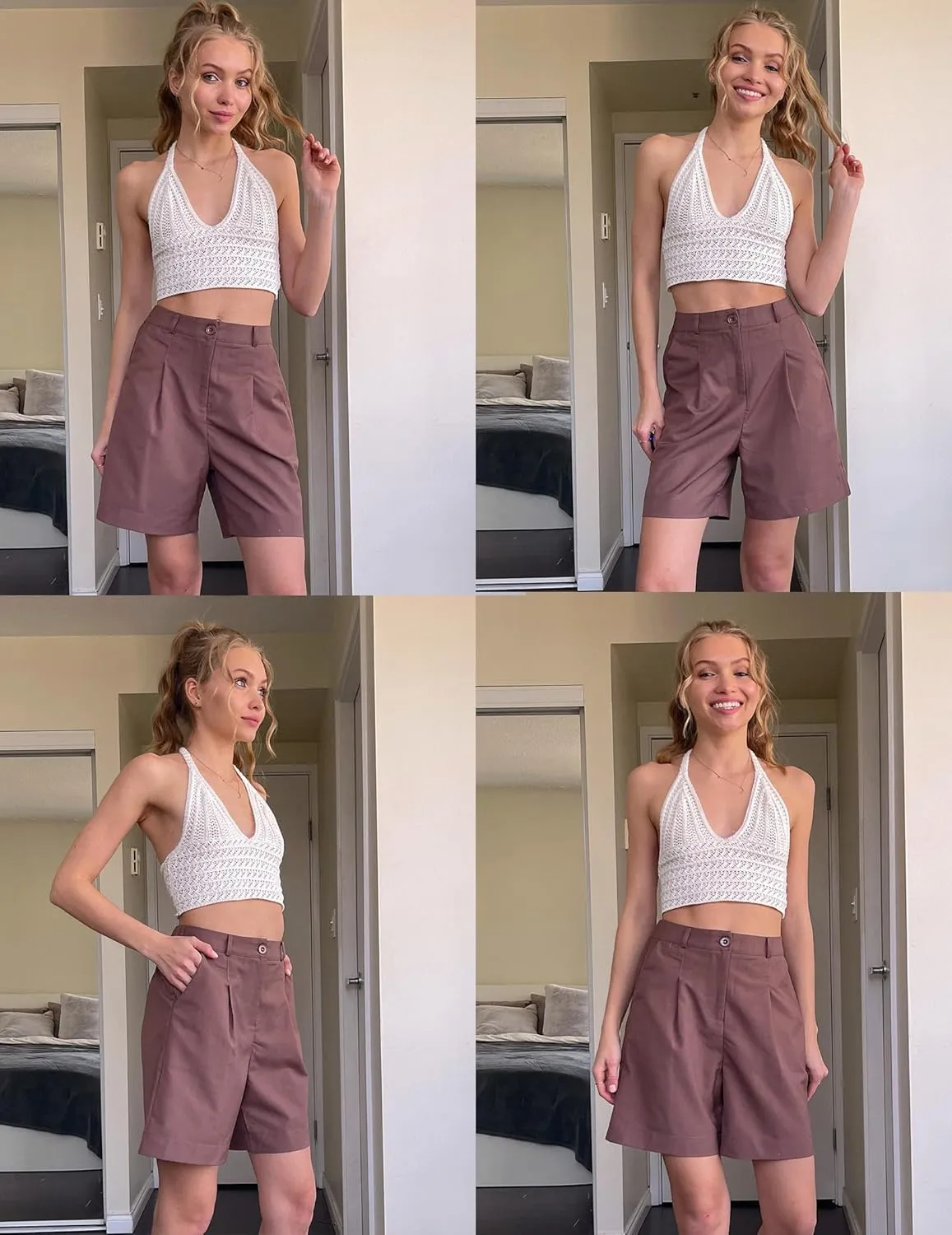 Beyove Shorts for Women Bermuda Shorts Casual Elastic High Waisted Wide Leg Shorts Knee Length Summer Shorts with Pockets