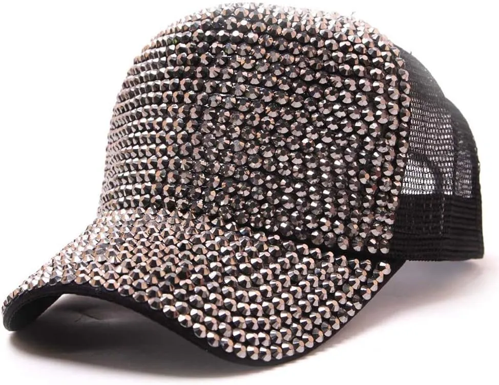 Bling Rhinestone Baseball Hat Cap for Women Men Sparkly Breathable Sun Hat with Adjustable Snapback