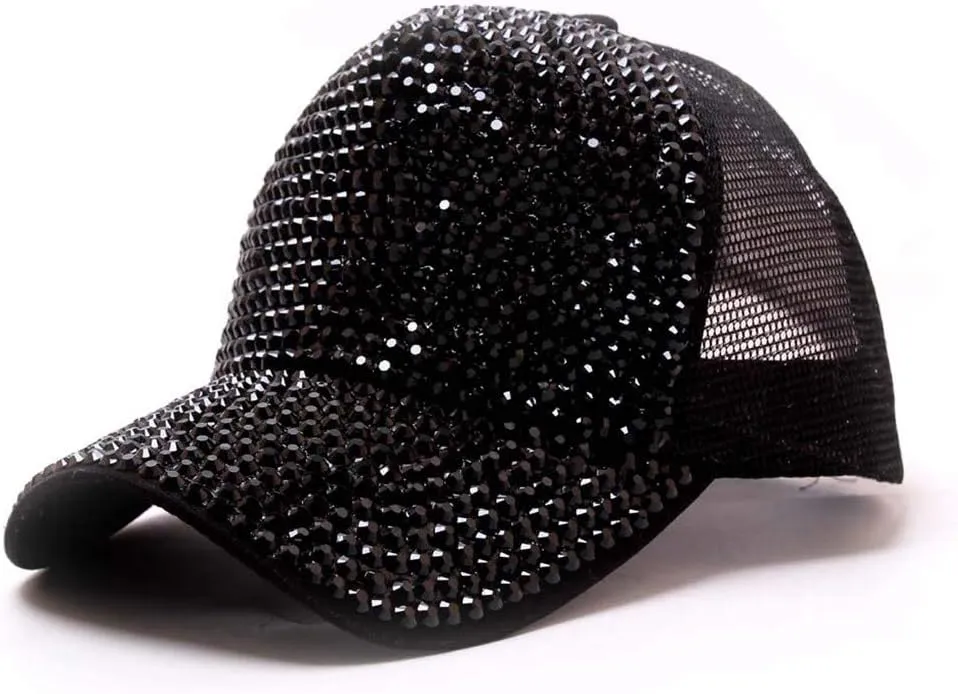 Bling Rhinestone Baseball Hat Cap for Women Men Sparkly Breathable Sun Hat with Adjustable Snapback