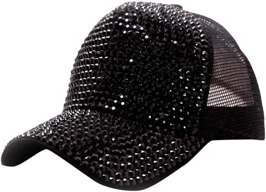 Bling Rhinestone Baseball Hat Cap for Women Men Sparkly Breathable Sun Hat with Adjustable Snapback