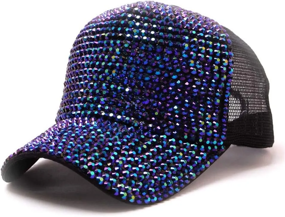 Bling Rhinestone Baseball Hat Cap for Women Men Sparkly Breathable Sun Hat with Adjustable Snapback